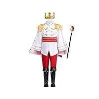 costume de prince charmant pour garçons et enfants,tenue de prince royal à manches longues,veste et pantalon,ceinture,costume de carnaval, #costume blanc + couronne + sceptre + cape, 5 ans