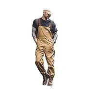 wiiton salopette en jean vintage, pantalon de travail cargo pour homme, salopette baggy pour homme avec bouton et grande poche,yellow brown,m