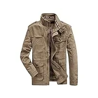 merciyd veste demi-saison cargo pour homme, col montant, en coton, plusieurs poches, style militaire, adaptée à l’hiver, l'automne, décontractée, coupe-vent, marron, l