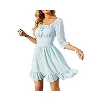 robe d'été 3/4 manches lanternes robe de plage dos à lacets dos nue robe vintage à volants jupe trapèze (xl, bleu claire)