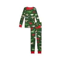hatley organic cotton long sleeve printed pyjama set ensemble de pijama, festive dinos, 6 years garçon