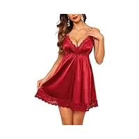 avidlove lingerie sexy pour femmes ensemble lingerie robe de nuit sexy col v nuisette satin babydoll rouge vin xxxl