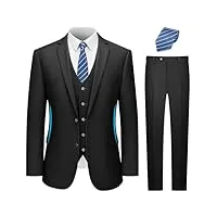 lupurty costume 3 pièces pour homme, coupe ajustée, veste unie à 2 boutons, gilet et pantalon avec cravate, ensemble de smoking pour homme, noir, 3xl