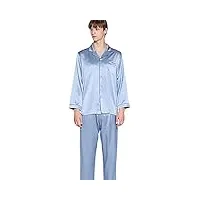 drsm ensemble de pyjamas pour hommes, pyjamas en soie de luxe pour hommes, ensemble de pyjamas pour hommes à manches longues en satin de soie (bleu xxl)