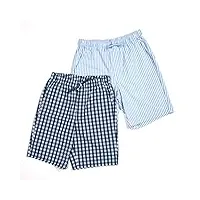 lapasa lot de 2 shorts de pyjama homme 100% coton court short de détente & d'intérieur maison pyjacourt avec poches m92 rayures bleu clair & blanc, carreaux bleu & blanc l