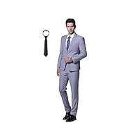 cloudstyle costume homme formel mariage de couleur uni un bouton à la mode slim fit avec cravate gris clair xl
