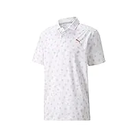 puma polo mattr spring chemise de golf, blanc vif/corail chaud, xxl homme