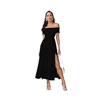 floerns robe trapèze longue à épaules dénudées pour femme imprimé floral bohème, noir uni, taille m