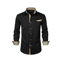 lucmatton chemises hipster à manches longues boutonnées pour homme imprimé léopard, noir , l