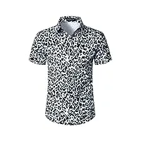lucmatton chemise hipster à manches courtes boutonnée pour homme imprimé léopard, blanc/léopard, l