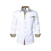 lucmatton chemises hipster boutonnées à manches longues pour homme imprimé léopard pour club rock party, blanc, xl