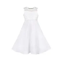 sunny fashion robe fille formel blanc mousseline de soie dentelle sequin baptême mariage demoiselle d'honneur 8 ans