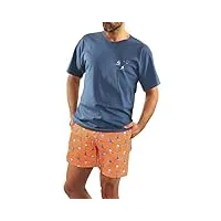 sesto senso pyjama voiliers homme court coton ensemble shorts t-shirt manches courtes orange xl 2556/08 druk