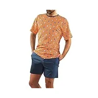 sesto senso pyjama voiliers homme court coton ensemble shorts t-shirt manches courtes orange l 2556/08