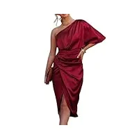 cupshe – robe en satin dos nu à manche courte évasée et ourlet asymétrique midi, robe de soirée avec fermeture éclair pour femme, rouge, taille m