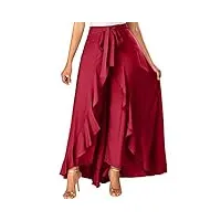 timemean femmes jupes longues à volants et fermeture à glissière sur le côté culotte plissée irrégulière de couleur unie taille haute, #03rouge, l, (timemeanjupe5584)