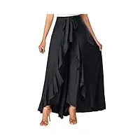 timemean femmes jupes longues à volants et fermeture à glissière sur le côté culotte plissée irrégulière de couleur unie taille haute, #05noir, xxl, (timemeanjupe5584)