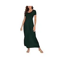 dearcase robe longue femme ete ample décontractée robe à manches courtes fleurie robes de plage avec poches vert foncé xl