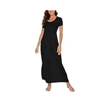 dearcase robe longue femme ete ample décontractée robe à manches courtes fleurie robes de plage avec poches le noir 3xl