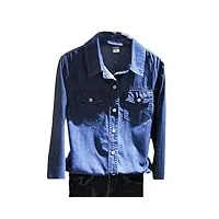 kehaioo chemise en jean à manches longues et col rabattable pour femme - double poche, noir foncé, xxxl