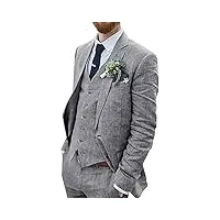 costumes de lin millésime en 3 pièces, blazer à veste mince de mode décontractée + gilet + pantalon smoking for les mariages et les affaires (couleur : gray, taille : 52)