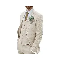 costumes de lin millésime en 3 pièces, blazer à veste mince de mode décontractée + gilet + pantalon smoking for les mariages et les affaires (couleur : beige, taille : 60)