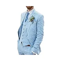 costumes de lin millésime en 3 pièces, blazer à veste mince de mode décontractée + gilet + pantalon smoking for les mariages et les affaires (couleur : blue, taille : 46)