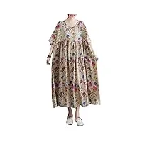 versear boho lâche caftan maxi robe florale à manches courtes surdimensionné décontracté coton été tenue décontractée robe de plage avec poches beige, taille unique