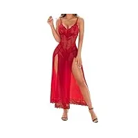 rslove lingerie sexy nuisette femme robe au genou vêtements de nuit robe sans manches vine rouge l