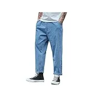 wegukri printemps automne hommes baggy jeans coton casual elastique droit denim pantalon large pantalon pantalon grande taille, bleu, 34