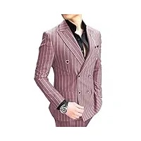 aesido costume décontracté pour homme - coupe ajustée - 2 pièces - en laine à rayures - double boutonnage - pour bal de fin d'année, smoking et pantalon, vieux rose, taille m
