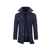 allthemen manteau homme en laine chaud court epais slim fit business hiver trench-coat avec un col accessoire jacket bleu foncé xs