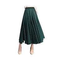 feoya jupe en tulle - taille haute élastique - jupe midi pour femme - grand ourlet - jupe longue élégante, vert foncé, taille unique