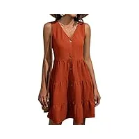 femmes sans manches robe eté robe décontractée col en v ourlet ample robe débardeur courte en polyester confortable avec boutons décoratifs(orange l)