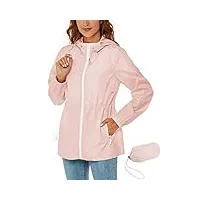 rapbin imperméable pour femmes, veste de pluie légère et pliable, avec capuche et poche, style trench-coat, rose, l