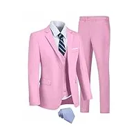 costume 3 pièces pour homme - coupe ajustée - 2 boutons - pour le travail, le bal de fin d'année, le blazer, la veste, le pantalon, rose, xx-large