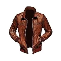blouson bomber motard vintage en cuir marron pour homme | star lord belt menottes veste de moto à fermeture éclair, bronze, xxl, bronze, xx-large