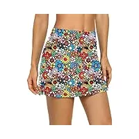 loukeith jupes de tennis pour femme - mini short de course à pied avec poches, motif 3 fleurs colorées, taille m