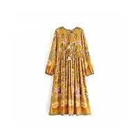 tjlss femmes à imprimé floral lantern manches maxi robes robe dames ébouriffes coton plissée robe bohème (color : a, size : scode)