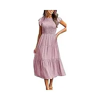 eudolah robe femme ete casual fluide bohème robe de plage mi longue manches courtes col rond rétro robe vacances trapèze (xl,rose)
