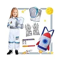 vamei costume astronaute enfant déguisement astronaute avec astronaute casque astronaute gants sac à dos fusée déguisement cosmonaute pour cosplay anniversaire déguisement enfant garçon 3 4 6 7 8 9ans