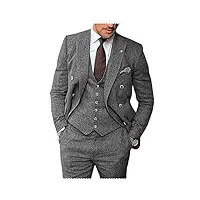 solovedress costume pour homme 3 pièces en laine classique smoking tweed pour mariage (blazer + gilet + pantalon), gris, xl