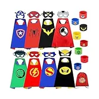 chennyfun capes de super-héros pour enfants, costume de super-héros avec des masques et bracelets, jouets et cadeaux pour anniversaire d'enfant, halloween ou carnaval garcons et filles (8)