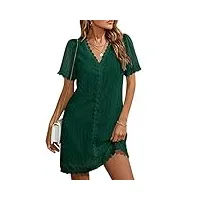 robe d'été courte à col en v et manches courtes robe en dentelle swiss dot Élégante et décontractée robe de cocktail robe d'été décontractée, vert, xxl