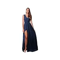 zzsrj robe de demoiselle d'honneur longue élégante avec poches le corset de sol robe de fête de mariage à fente (color : navy blue, us size : 6)