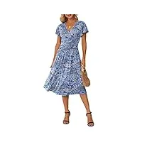 grecerelle robe portefeuille d'été décontractée à manches courtes et col en v pour femme, 05 fp cajou bleu, xxl