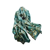 qzh écharpe peinture à l'huile abricot satin foulard en soie longue écharpe en soie de mûrier printemps et automne châle femme (a, taille unique)