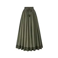 scarlet darkness jupe longue renaissance pour femme taille haute avec cordon de serrage avec ourlet en dentelle jupe trapèze, vert armée., l