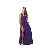 zzsrj robe de demoiselle d'honneur longue élégante avec poches le corset de sol robe de fête de mariage à fente (color : purple, us size : 14)