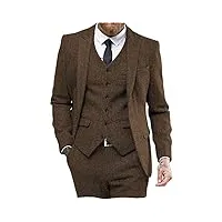 solovedress costume classique en tweed pour homme - 3 pièces - pour mariage (lazer + gilet + pantalon), marron, xxl